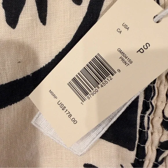 NWT Magaschoni Abstract Cream and Black Crop Top 100% linen SMALL - Picture 9 of 9